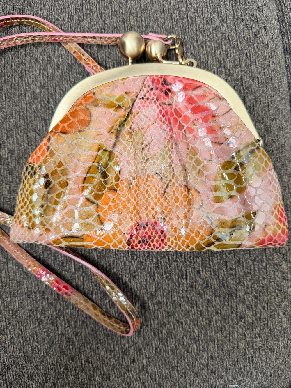 HOBO Multicolor Pink Orange Snake-Print Wristlet Clutch